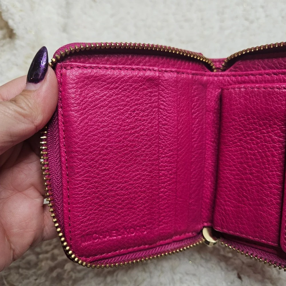 Michael‎ Kors Fuchsia Leather Small Zip Around Wallet